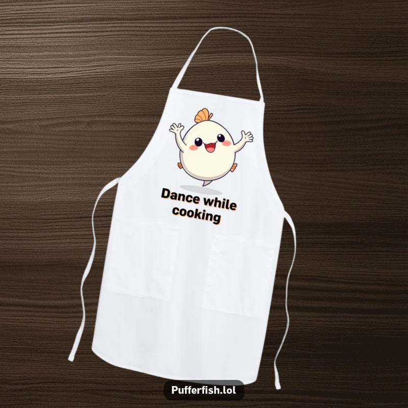 Funny Apron: A happy pufferfish dances with arms waving, bringing a humorous and joyful touch to kitchen activities.