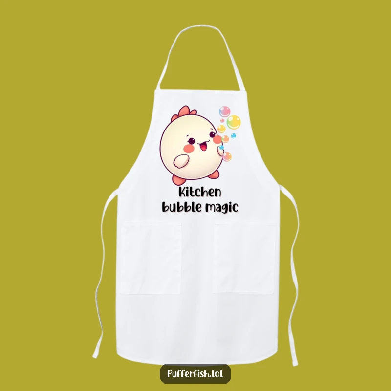 Funny Happy Pufferfish Bubble Apron - Kawaii Cartoon Kitchen Wear - Fun Cook Gift