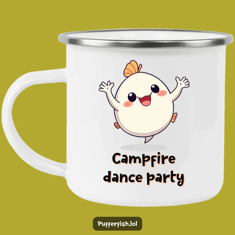 Funny Dancing Pufferfish Camping Mug: Hilarious Brew for Joyful Adventures