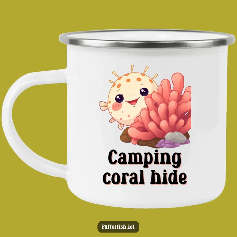 Funny Peek-a-Boo Pufferfish Camping Mug: Coral Hiding Humor, Hilarious Funny Gift