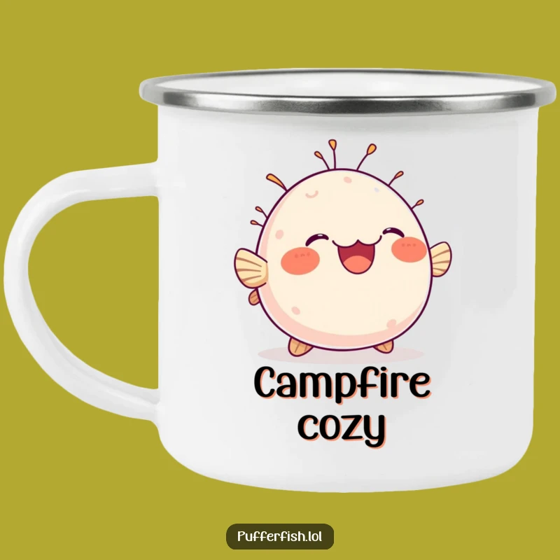 Funny Chubby Pufferfish Camp Mug: Bobbing Adventure, Perfect Funny Gift