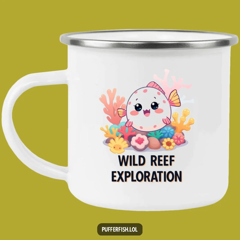 Funny Kawaii Pufferfish Camping Mug: Exploring Fish Cup for Outdoor Ocean Fun