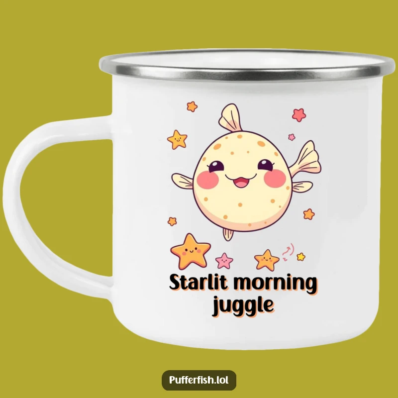 Funny Kawaii Pufferfish Juggling Camping Mug - Talented Ocean Gift, Perfect Outdoor Buddy!