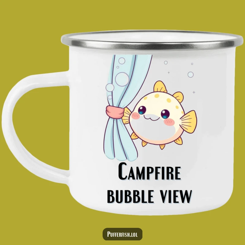 Funny Kawaii Pufferfish Peek Camping Mug: Adventure Fuel for Laughs