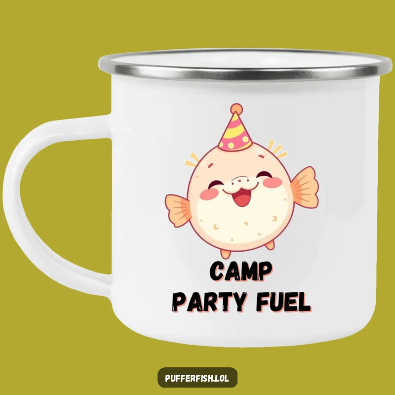 Funny Party Pufferfish Camping Mug, Durable Drinkware for Festive Adventures