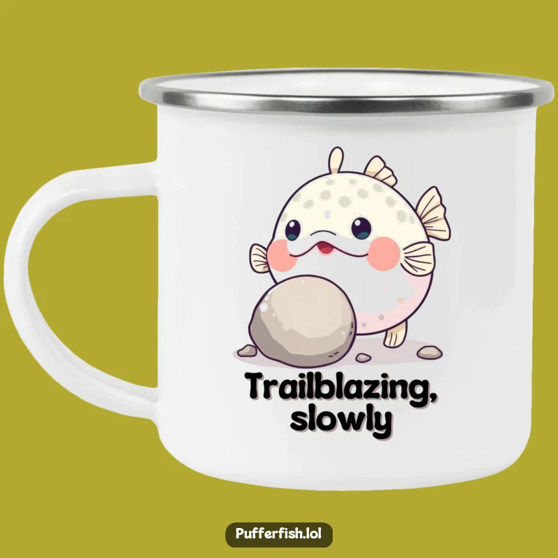 Funny Pufferfish Grit Camping Mug: Adventure with Determined Fish!