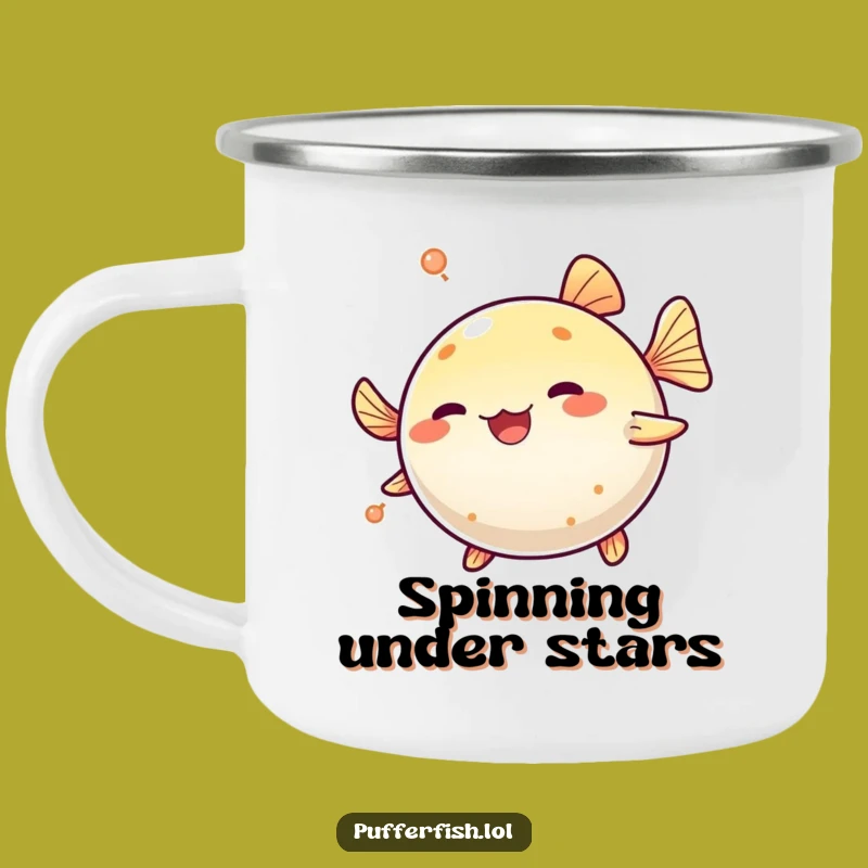 Funny Pufferfish Spinning Camping Mug: Adventure Spin, Hilarious Funny Gift!