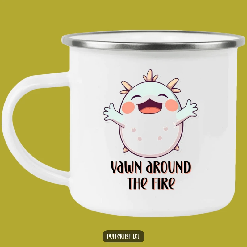 Funny Pufferfish Yawning Camping Mug: Morning Stretch, Hilarious Funny Gift!