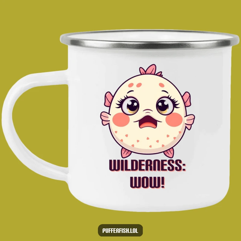 Funny Surprised Pufferfish Camping Mug - Wide-Eyed Kawaii Outdoor Mug - Shocking Gift