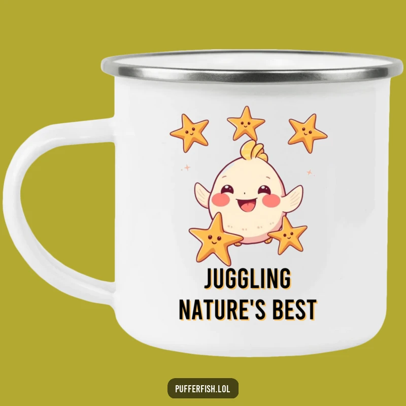 Funny Puffy Fish Juggling Starfish Camping Mug - Adventure-Ready Aquatic Humor