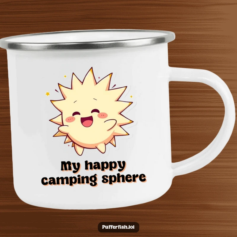 Funny Spiky Character Camping Mug: An inflating, spinning spiky character brings humor to your outdoor beverage experience.