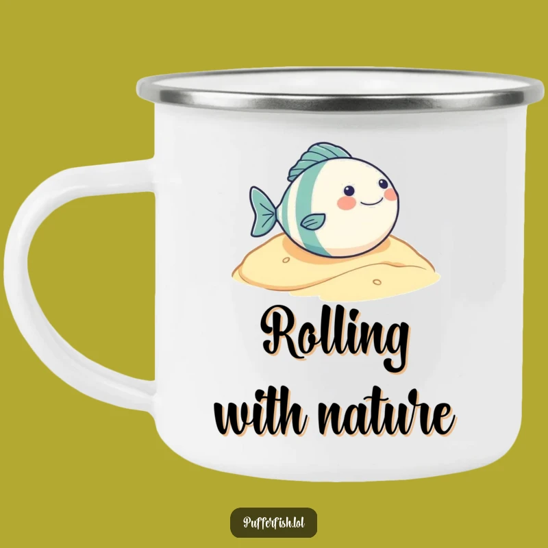 Funny Round Fish Rolling Camping Mug: Outdoor Fun, Hilarious Character Drinkware
