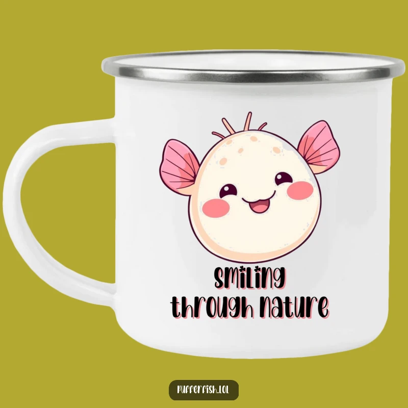 Funny Kawaii Pufferfish Camping Mug: Adventure Smiles, A Quirky Funny Gift!