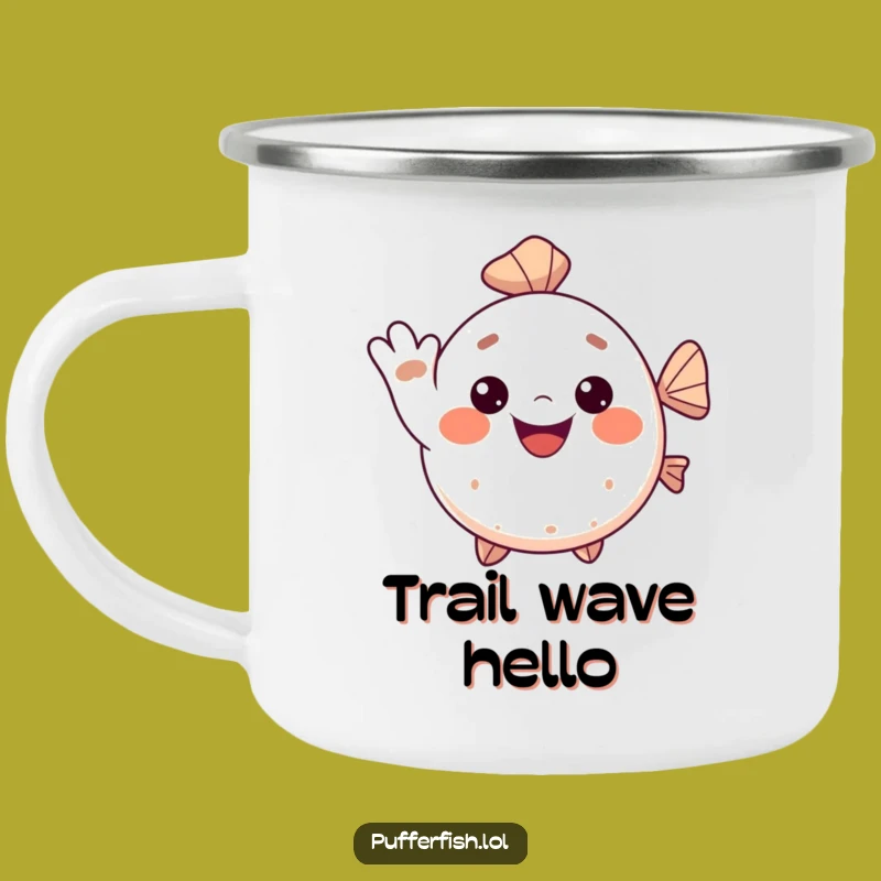 Funny Kawaii Pufferfish Camping Mug: Waving Fish Cup for Cheerful Adventures