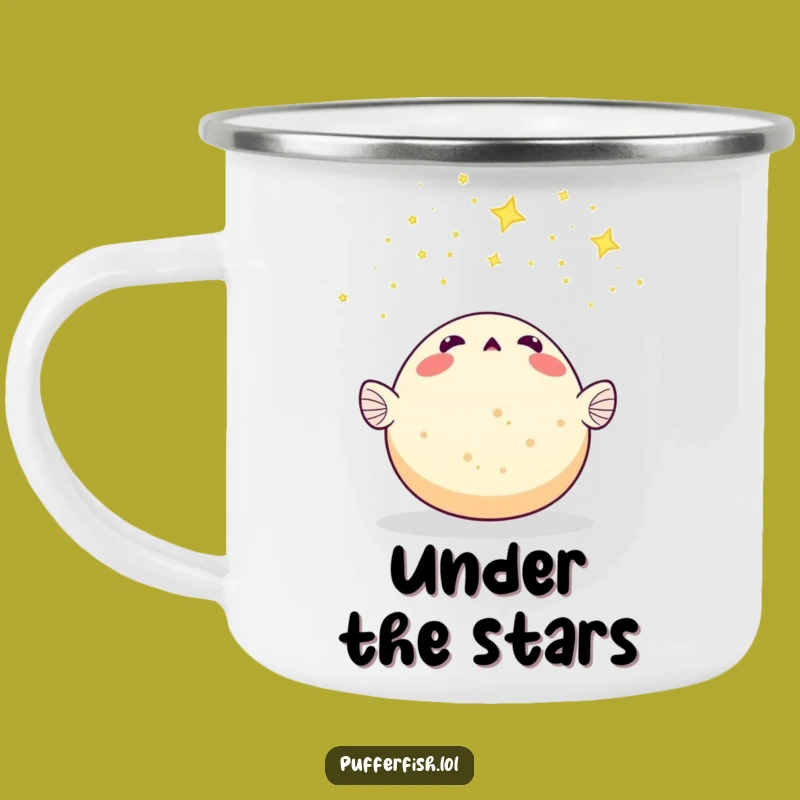 Funny Pufferfish Cosmic Cruise Camping Mug - Adventure Under Stars, Perfect Outdoorsy Funny Gift