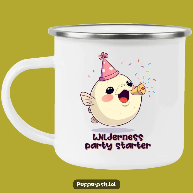 Durable Funny Pufferfish Party Camping Mug: Celebrate Anywhere!