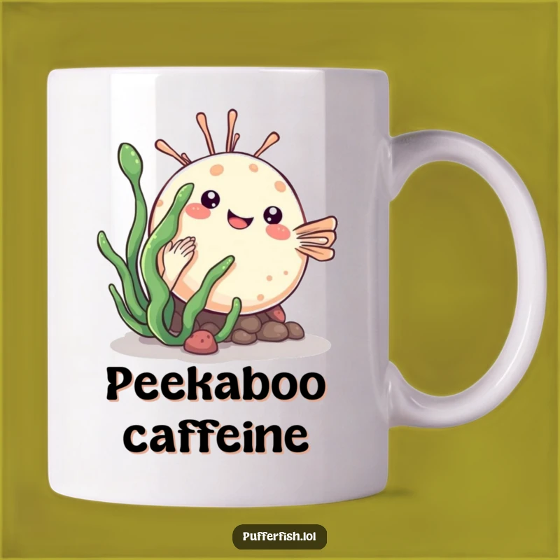 Funny Kawaii Pufferfish Mug: Cute Hide & Seek - A Playful Gift