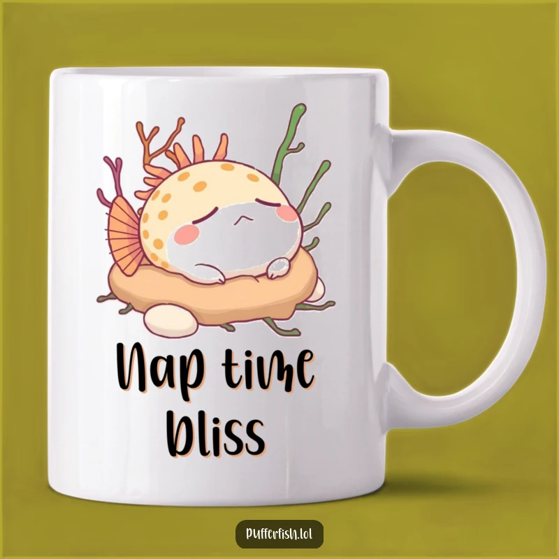 Funny Napping Pufferfish Mug - Peaceful Ocean Slumber Gift for Humor Lovers