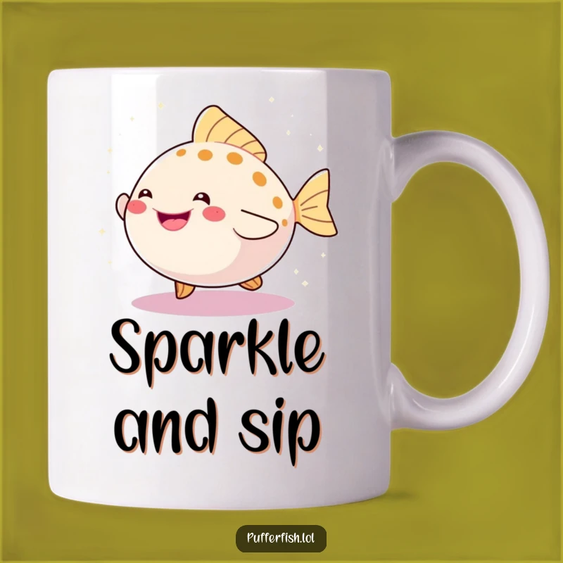 Funny Pufferfish Dance Mug: Sparkling Happy Fish Celebration, Perfect Funny Gift