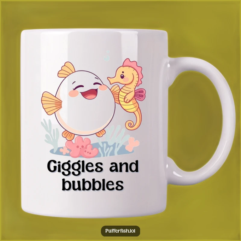 Funny Pufferfish Giggle Mug: Tickled by Seahorse, Perfect Funny Gift!