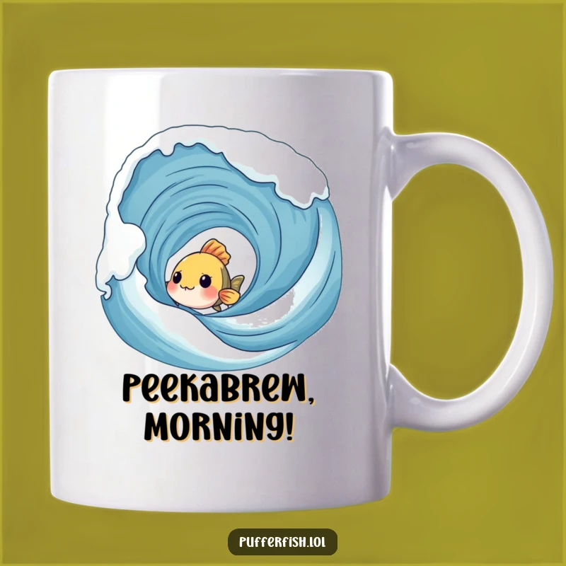 Funny Shy Fish Wave Mug - Curious Peek for a Humorous Start