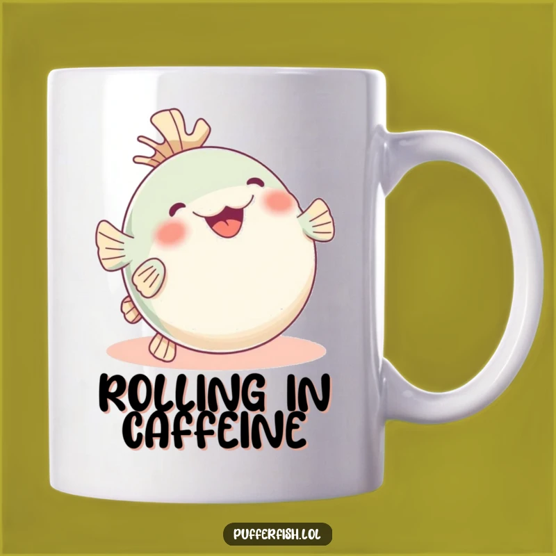 Funny Rolling Pufferfish Mug: Glee-Filled Fins Up Design, Perfect Funny Gift!