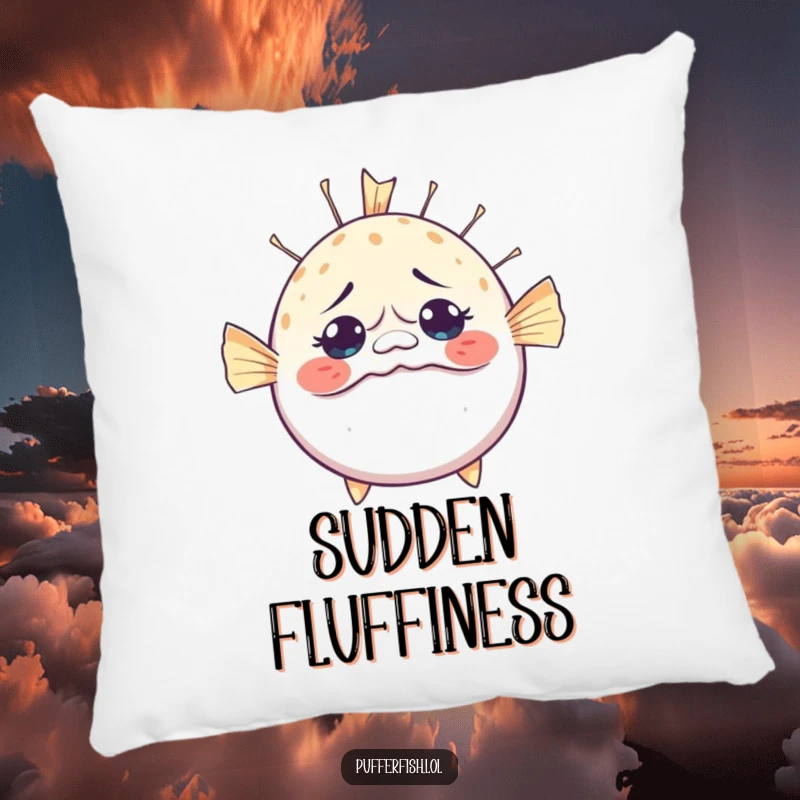 Funny Bewildered Pufferfish Pillow: A soft pillow adorned with a pufferfish hilariously inflating with a look of comical surprise and wide eyes.