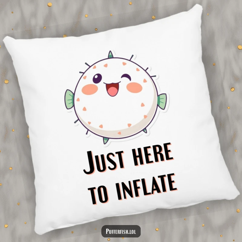 Funny pufferfish pillow cushion, a round, smiling character bursting with cheerful, bubbly energy, adding comfort and fun, funny gift.