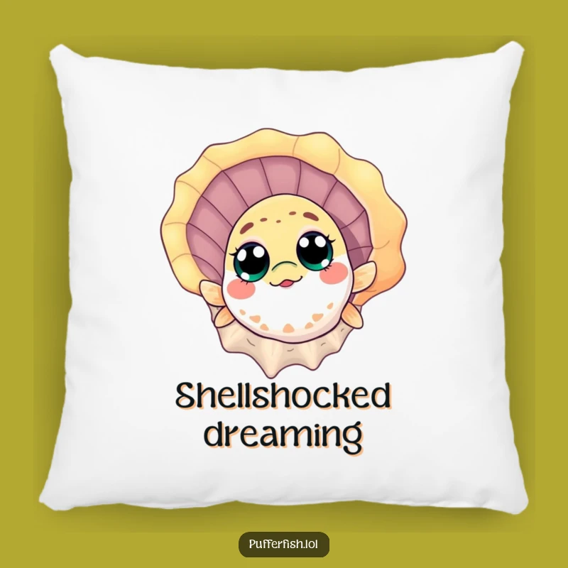 Funny Pufferfish Seashell Pillow: Hilarious Comfort for Ocean Dreams