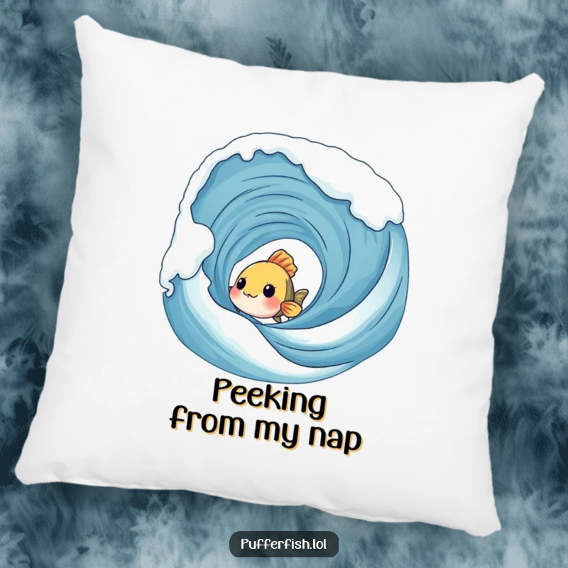 Funny Shy Fish Pillow: A shy fish peeks from behind a frothy wave, offering a soft and humorous decorative accent.