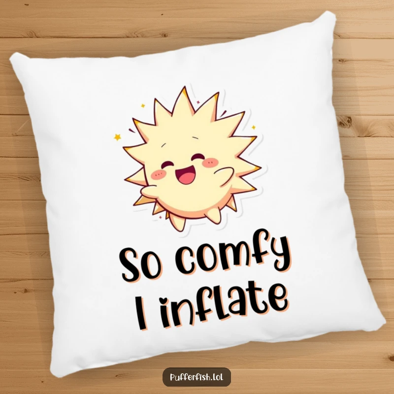 Funny Spiky Character Pillow: A spiky being is depicted happily inflating and spinning, offering a soft and humorous touch.