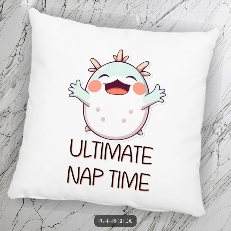 Funny Pufferfish Yawning Pillow: A cute pufferfish stretches its arms in a big yawn, perfect for adding comfort and a relaxed feel.