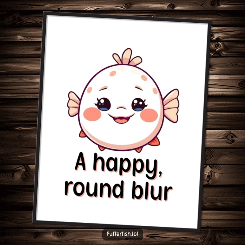 Funny Dizzy Pufferfish Digital Art: A printable illustration of a slightly dizzy pufferfish character with a huge, exaggerated, playful smile, full of humor.