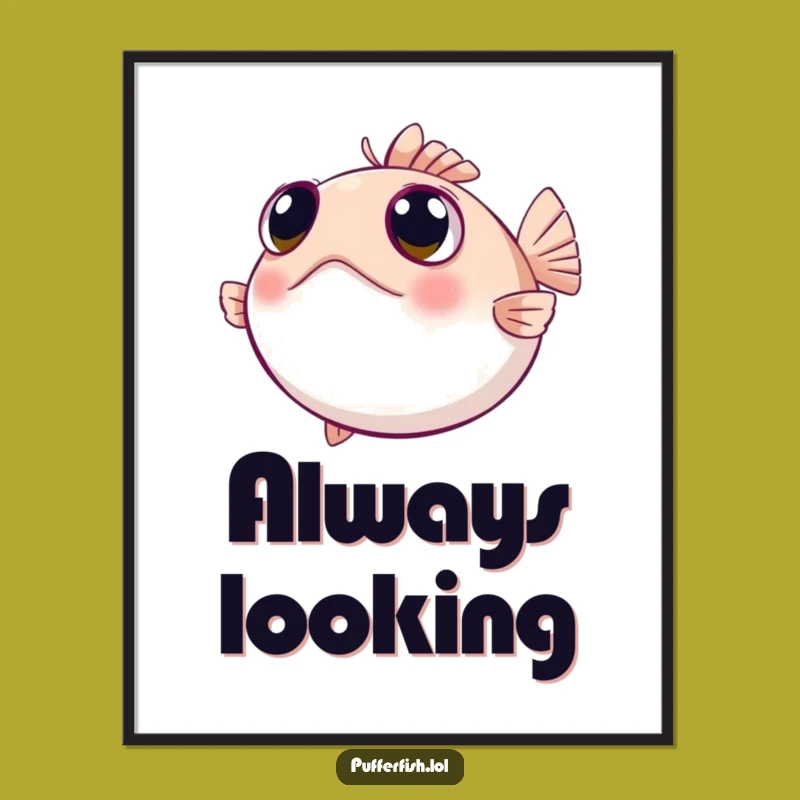 Funny Curious Pufferfish Digital Art: Instant Wonder-Filled Decor