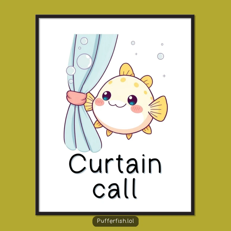 Funny Kawaii Pufferfish Peek Digital Art: Instant Hilarious Wall Decor