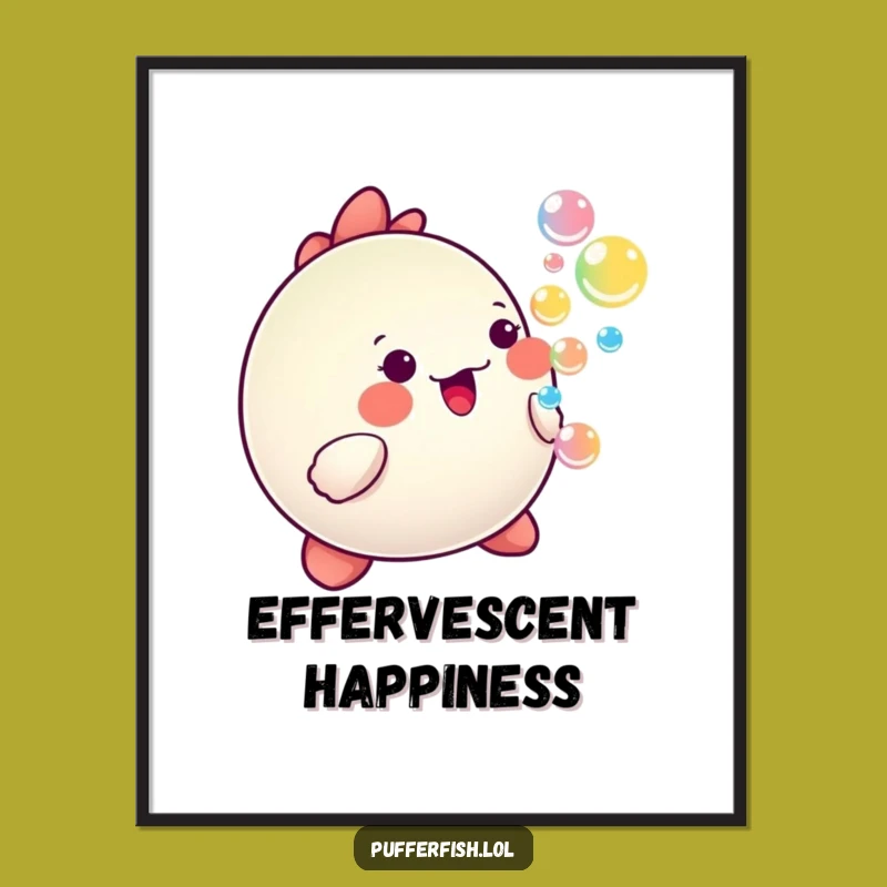 Funny Happy Pufferfish Bubble Digital Art - Kawaii Printable - Instant Joyful Gift