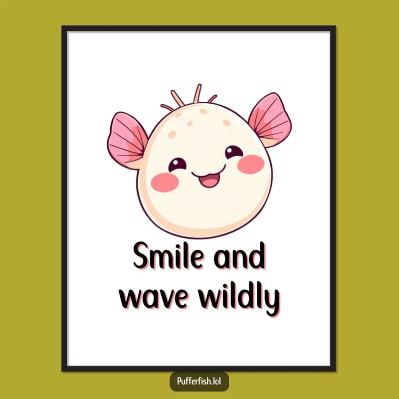 Funny Kawaii Pufferfish Digital Art: Silly Waves, Instant Funny Gift!