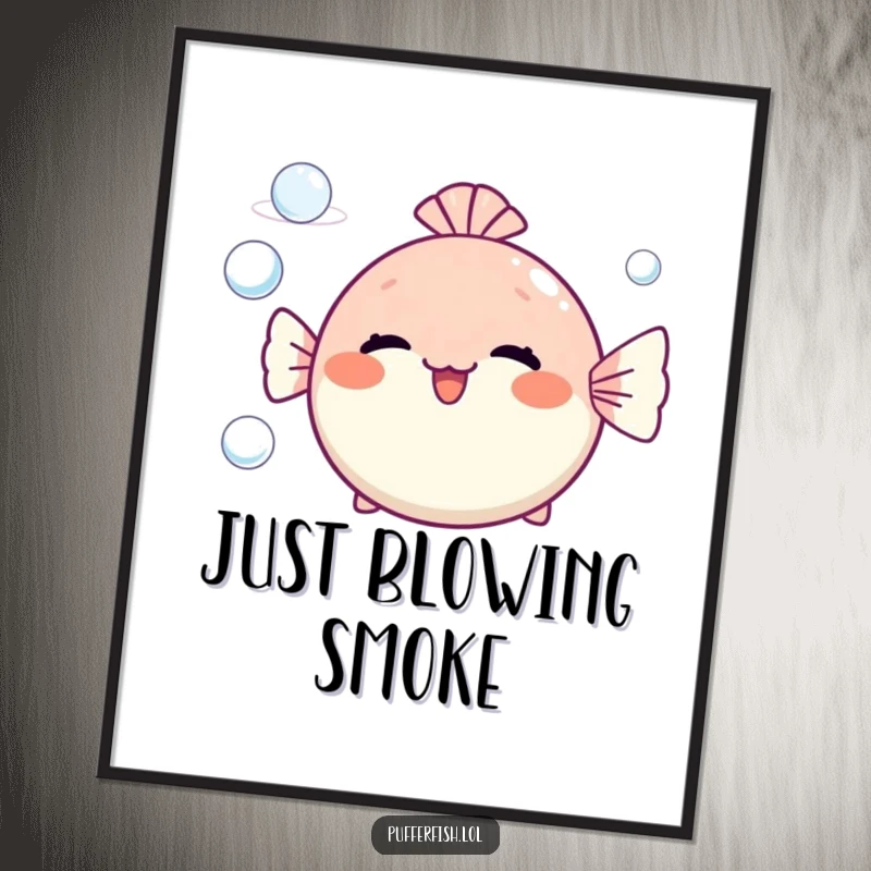 Funny pufferfish digital art blowing cheerful bubble rings, a whimsical and happy underwater graphic for instant download.