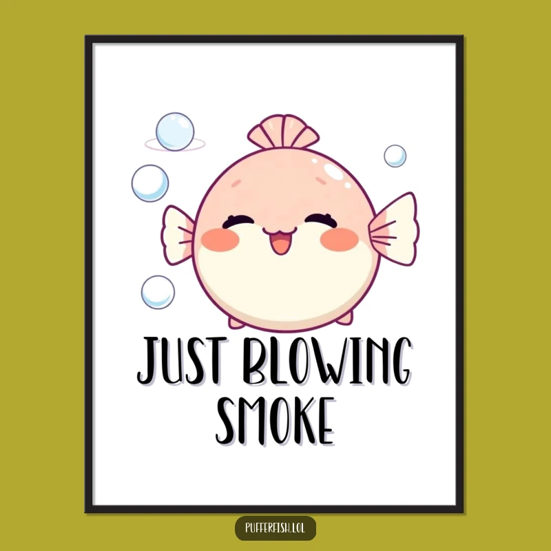 Funny Pufferfish Blowing Bubbles Digital Art: Instant Cheerful Decor