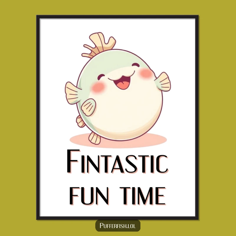 Funny Rolling Pufferfish Digital Art: Glee-Filled Print, Instant Hilarious Decor Gift