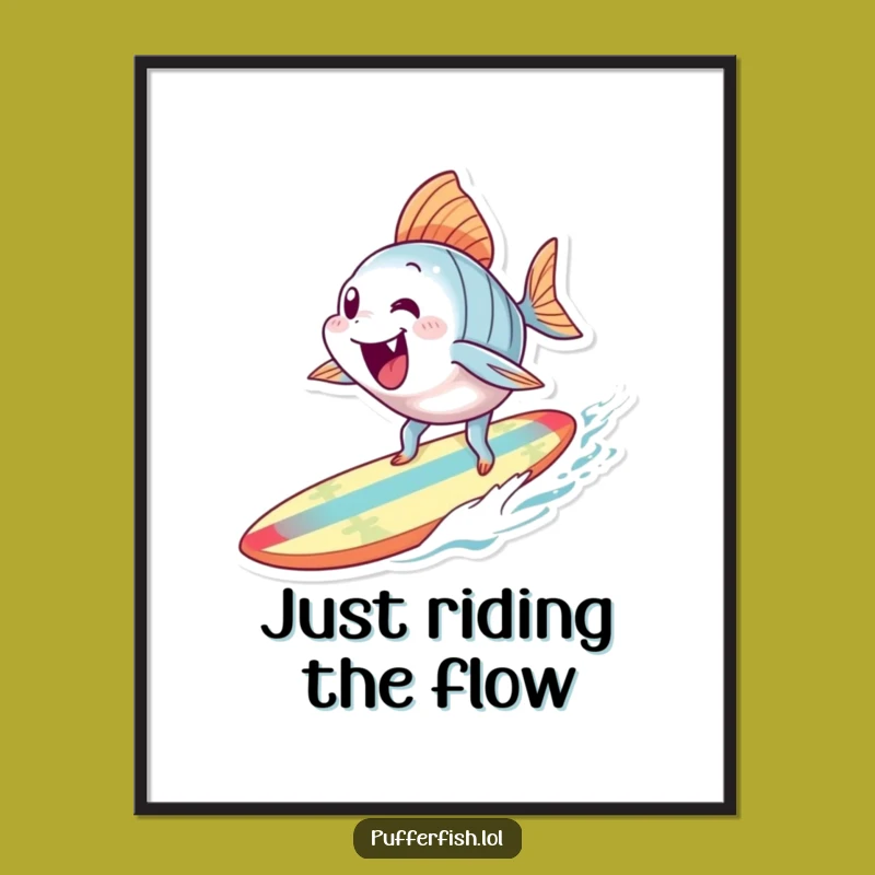 Funny Surfing Fish Digital Art: Printable Ocean Rider, Humorous Gift for Instant Decor