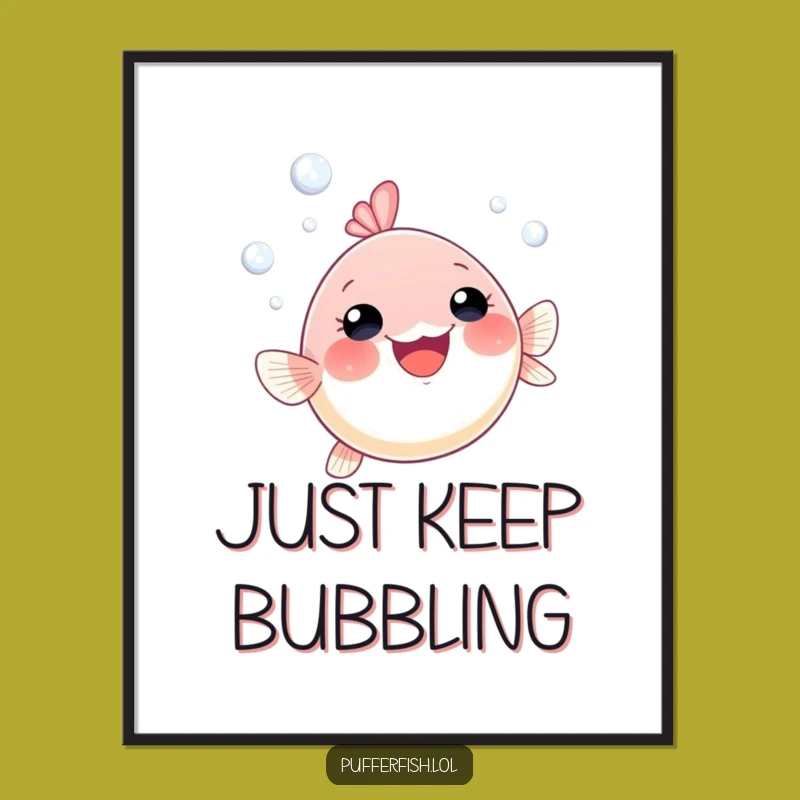 Funny Pufferfish Bubble Digital Art: Gleeful Swimmer for Instant Joy, Print Funny Gift