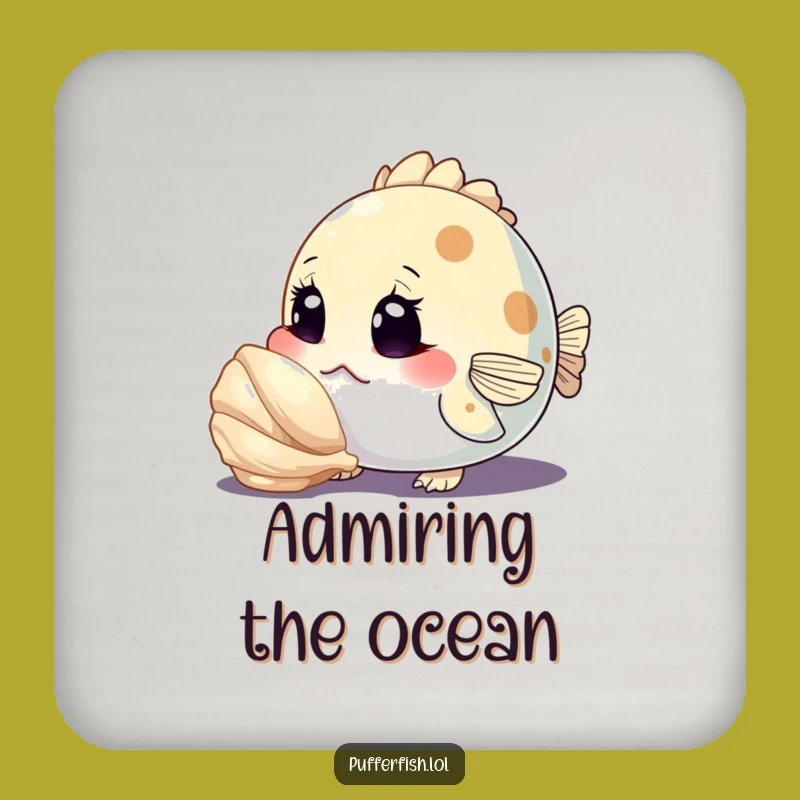 Funny Curious Pufferfish Coaster: Protect Surfaces, Hilarious Ocean Decor