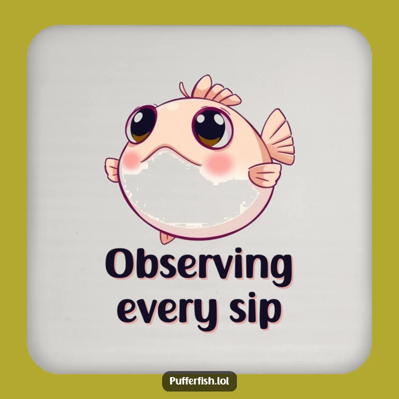 Funny Curious Pufferfish Coaster: Wide-Eyed Protection