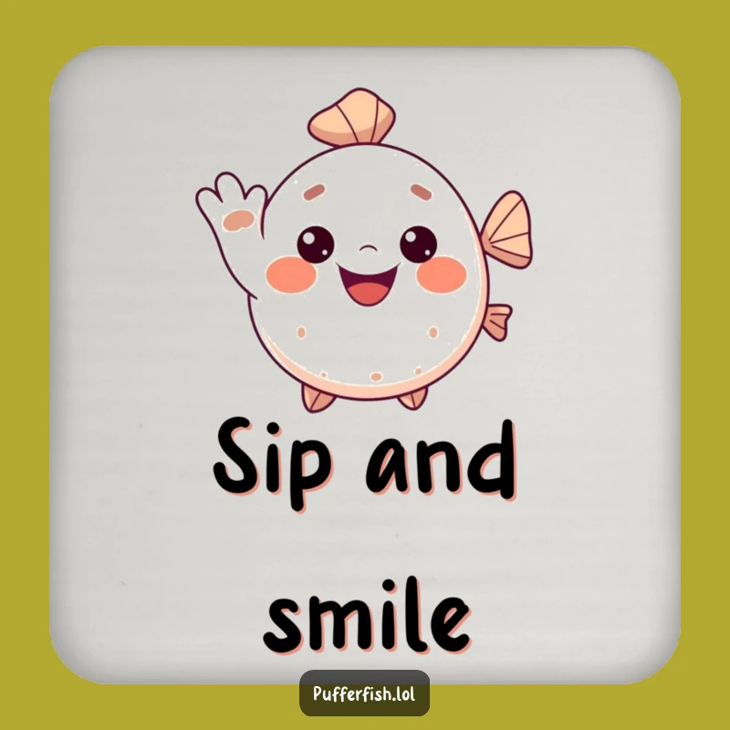 Funny Kawaii Pufferfish Drink Coaster: Waving Fish Protector for Cheerful Tables