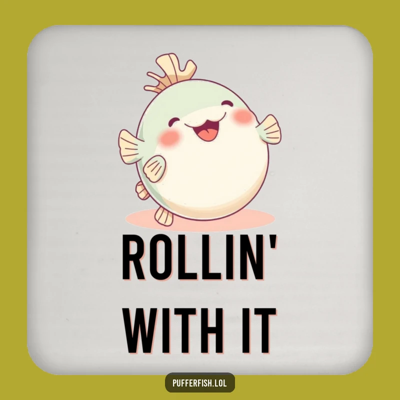 Funny Rolling Pufferfish Coaster: Glee-Filled Design, Hilarious Marine Funny Gift