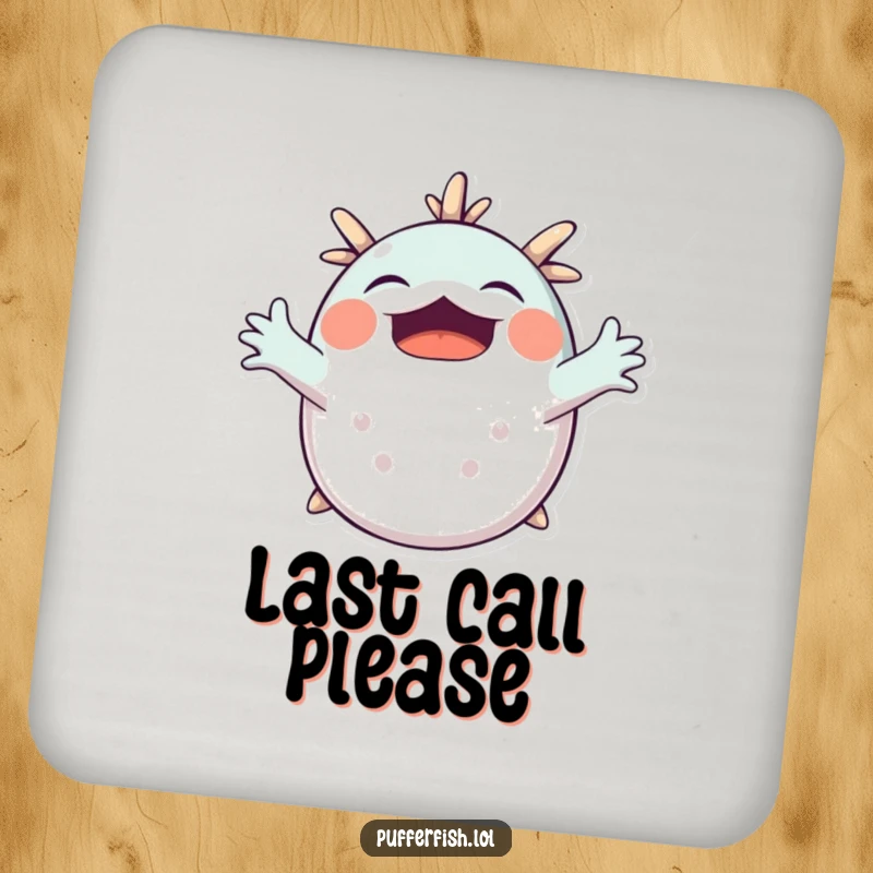 Funny Pufferfish Yawning Drink Coaster: A cute pufferfish stretches its arms in a big yawn, adding humor to your drink setup.