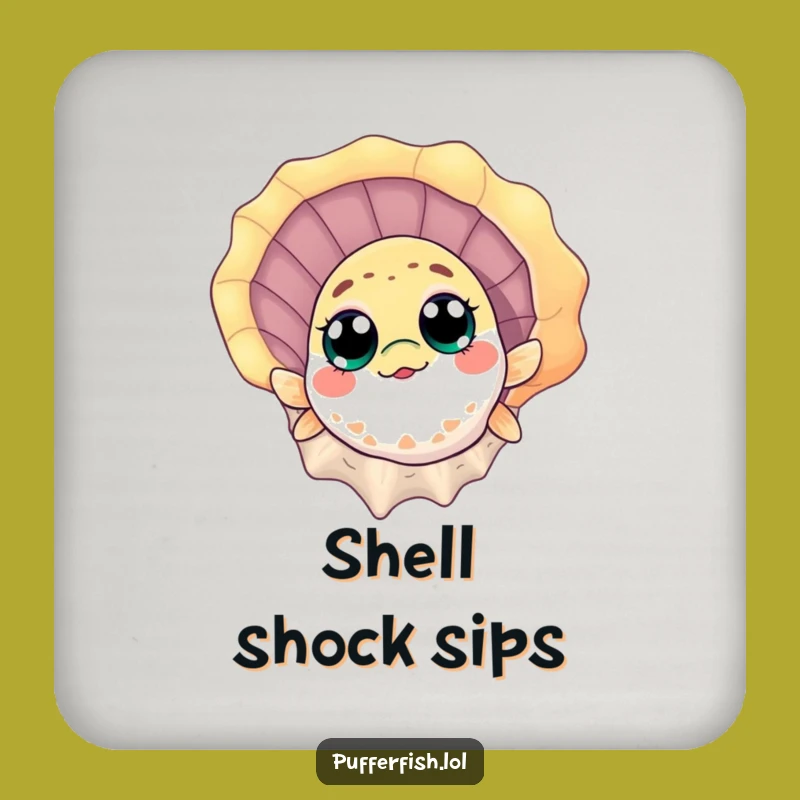 Funny Pufferfish Seashell Coaster: Hilarious Protection for Ocean Surfaces