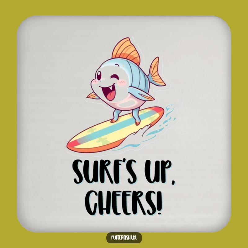 Funny Surfing Fish Drink Coaster: Ocean Rider Protection, Humorous Gift for Tables
