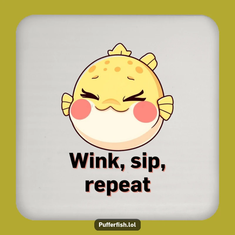 Funny Pufferfish Wink Coaster: Protect Surfaces with Mischief, Perfect Gift